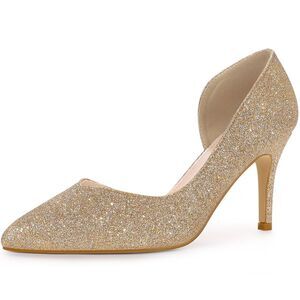 Glitter Pointed Toe Stiletto Heels Gold Pumps
